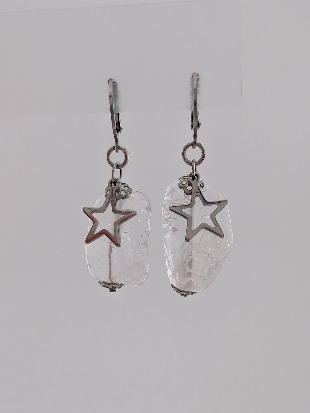 Rock Crystal Celestial Star Earrings - Artisan Handmade Gemstone Jewelry -D018 - Picture 5 of 6